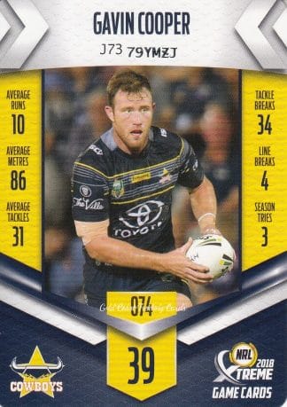 2018 NRL Xtreme Common Card - Base 074 Gavin Cooper North Qld Cowboys