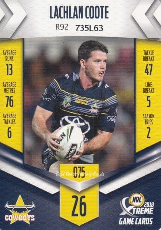 2018 NRL Xtreme Common Card - Base 075 Lachlan Coote North Qld Cowboys