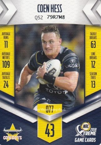 2018 NRL Xtreme Common Card - Base 077 Coen Hess North Qld Cowboys