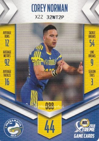 2018 NRL Xtreme Common Card - Base 088 Corey Norman Parramatta Eels