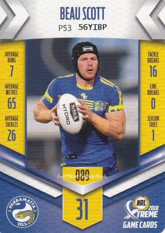2018 NRL Xtreme Common Card - Base 089 Beau Scott Parramatta Eels