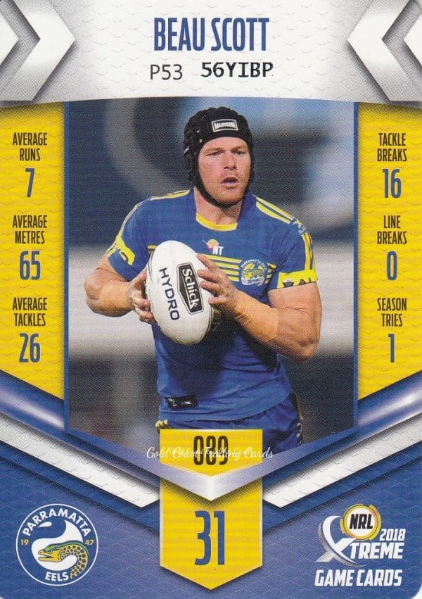 2018 NRL Xtreme Common Card - Base 089 Beau Scott Parramatta Eels