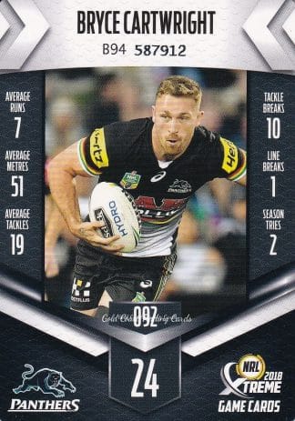 2018 NRL Xtreme Common Card - Base 092 Bryce Cartwright Penrith Panthers