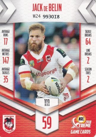 2018 NRL Xtreme Common Card - Base 111 Jack De Belin St George Dragons