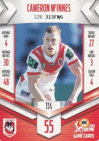 2018 NRL Xtreme Common Card - Base 114 Cameron Mcinnes St George Dragons