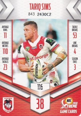 2018 NRL Xtreme Common Card - Base 116 Tariq Sims St George Dragons