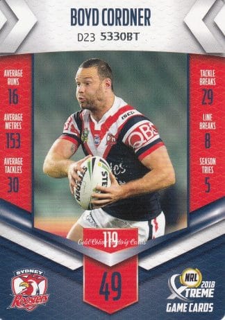 2018 NRL Xtreme Common Card - Base 119 Boyd Cordner Sydney Roosters