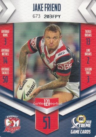 2018 NRL Xtreme Common Card - Base 121 Jake Friend Sydney Roosters