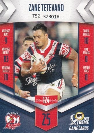 2018 NRL Xtreme Common Card - Base 124 Zane Tetevano Sydney Roosters