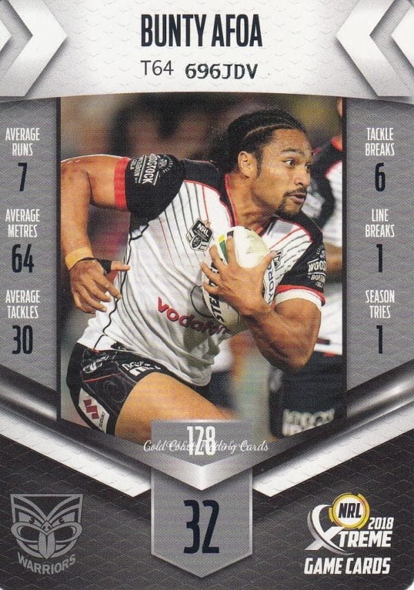 2018 NRL Xtreme Common Card - Base 128 Bunty Afoa Warriors