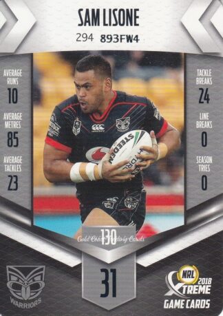 2018 NRL Xtreme Common Card - Base 130 Sam Lisone Warriors