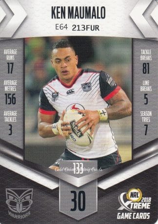 2018 NRL Xtreme Common Card - Base 133 Ken Maumalo Warriors