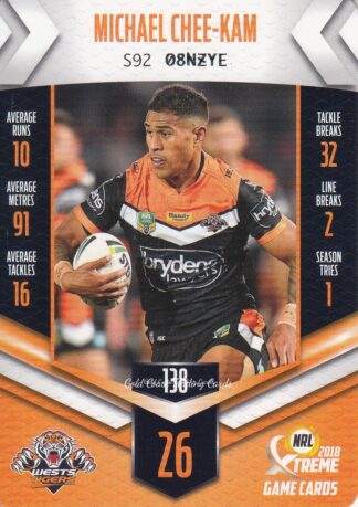 2018 NRL Xtreme Common Card - Base 138 Michael Chee-Kam Wests Tigers