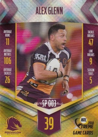 2018 NRL Xtreme Silver Parallels - SP003 Alex Glenn Brisbane Broncos