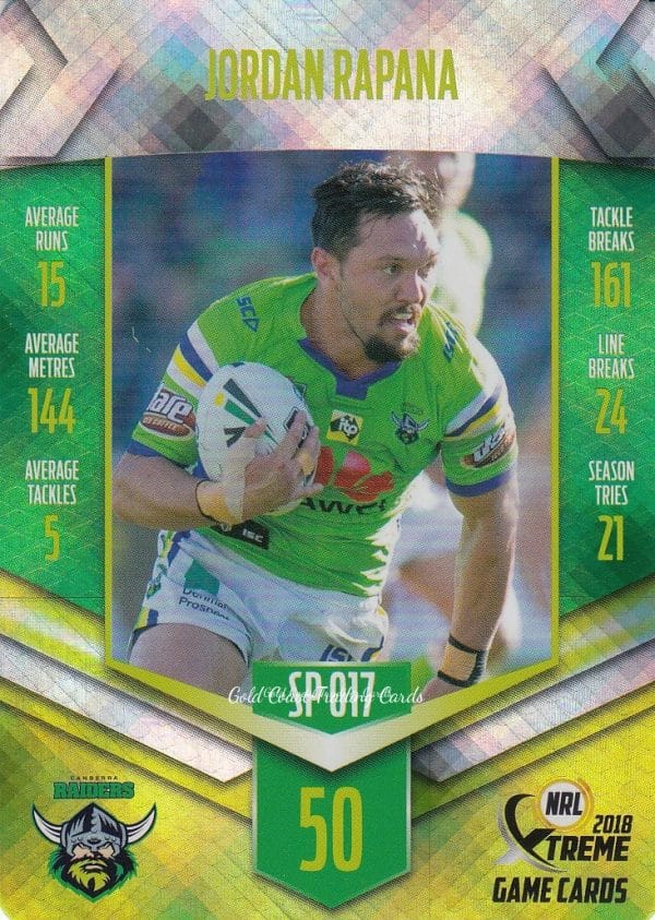 2018 NRL Xtreme Silver Parallels - SP017 Jordan Rapana Canberra Raiders