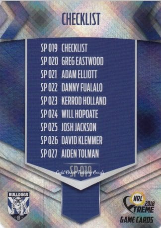 2018 NRL Xtreme Silver Parallels - SP019 Checklist Canterbury Bulldogs