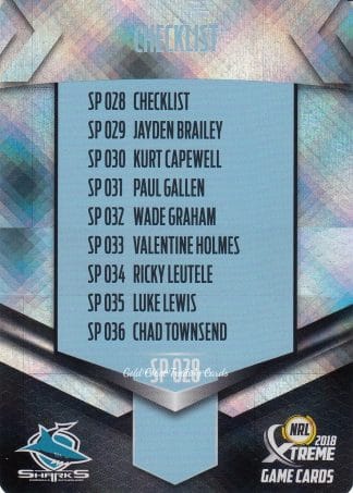 2018 NRL Xtreme Silver Parallels - SP028 Checklist Cronulla Sharks