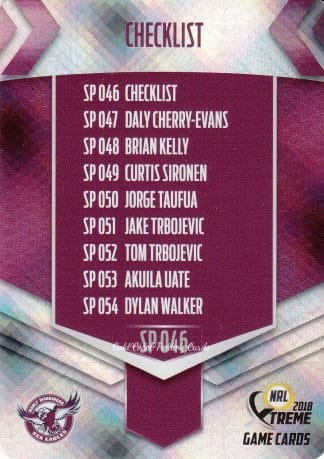 2018 NRL Xtreme Silver Parallels - SP046 Checklist Manly Sea Eagles
