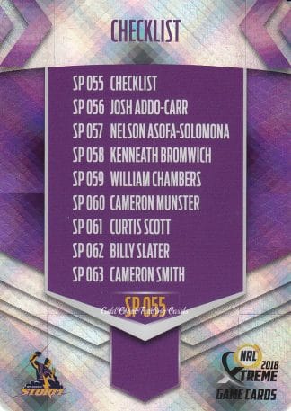 2018 NRL Xtreme Silver Parallels - SP055 Checklist Melbourne Storm
