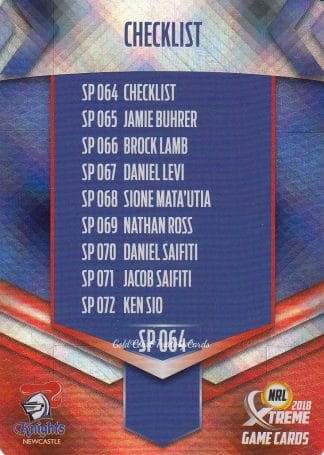 2018 NRL Xtreme Silver Parallels - SP064 Checklist Newcastle Knights