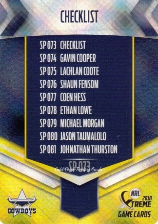 2018 NRL Xtreme Silver Parallels - SP073 Checklist North Qld Cowboys