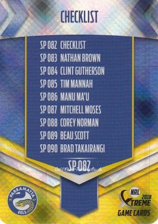 2018 NRL Xtreme Silver Parallels - SP082 Checklist Parramatta Eels