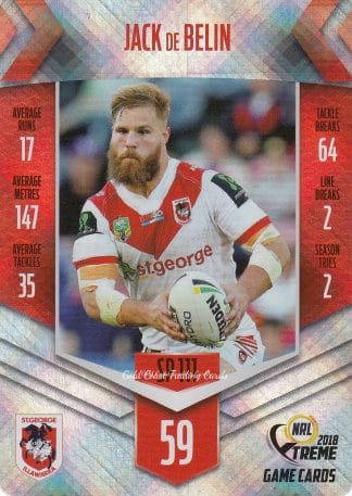 2018 NRL Xtreme Silver Parallels - SP111 Jack De Belin St George Dragons