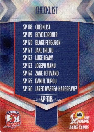 2018 NRL Xtreme Silver Parallels - SP118 Checklist Sydney Roosters