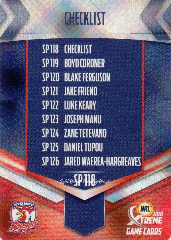 2018 NRL Xtreme Silver Parallels - SP118 Checklist Sydney Roosters