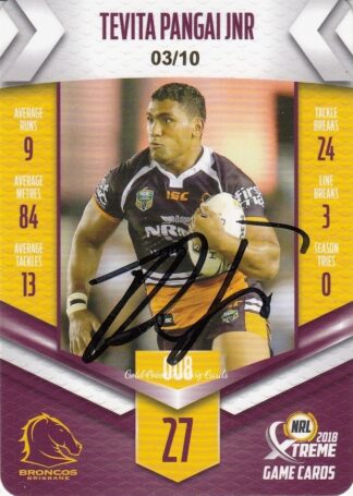 2018 NRL Xtreme Signature Case Card - SCC008 Tevita Pangai Jnr Brisbane Broncos