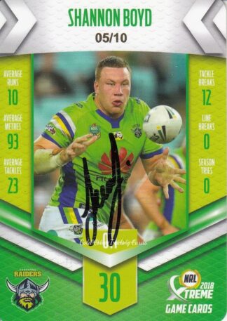 2018 NRL Xtreme Signature Case Card - SCC011 Shannon Boyd Canberra Raiders