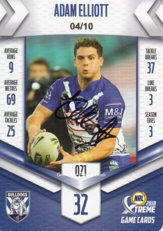 2018 NRL Xtreme Signature Case Card - SCC021 Adam Elliott Canterbury Bulldogs