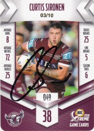 2018 NRL Xtreme Signature Case Card - SCC049 Curtis Sironen Manly Sea Eagles