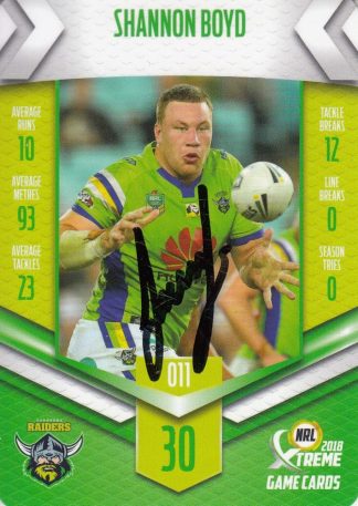 2018 NRL Xtreme Authentic Player Autograph - PA011 Shannon Boyd Canberra Raiders