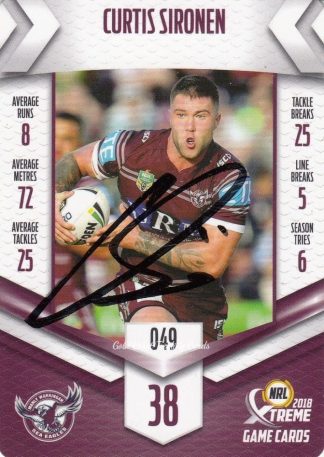 2018 NRL Xtreme Authentic Player Autograph - PA049 Curtis Sironen Manly Sea Eagles