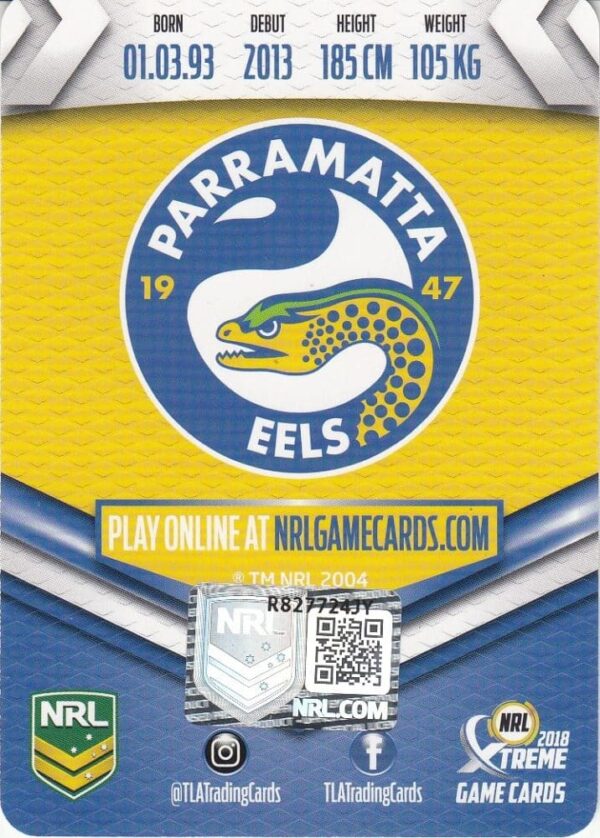 2018 NRL Xtreme Authentic Player Autograph - PA083 Nathan Brown Parramatta Eels - Image 2