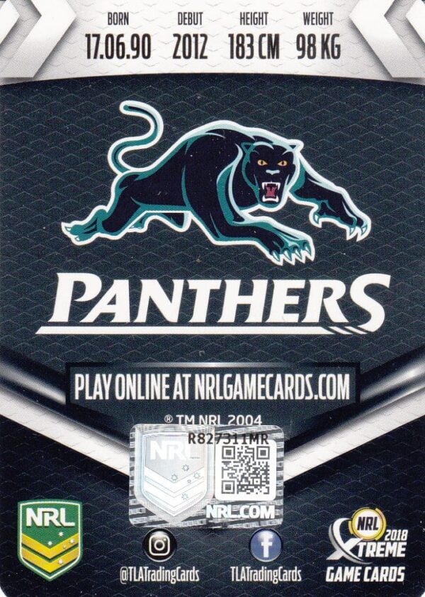 2018 NRL Xtreme Authentic Player Autograph - PA096 Josh Mansour Penrith Panthers - Image 2