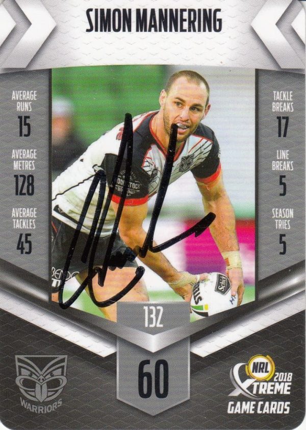 2018 NRL Xtreme Authentic Player Autograph - PA132 Simon Mannering Warriors