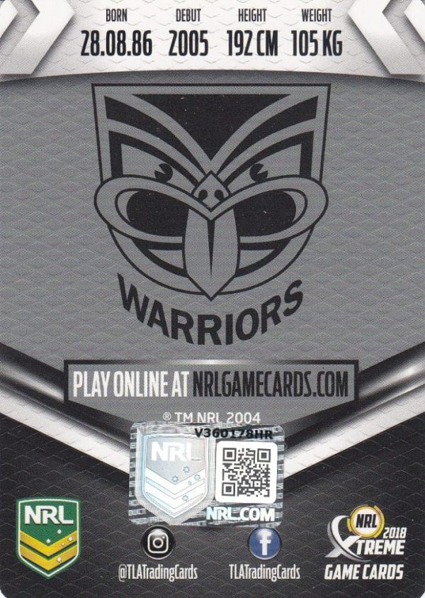 2018 NRL Xtreme Authentic Player Autograph - PA132 Simon Mannering Warriors - Image 2