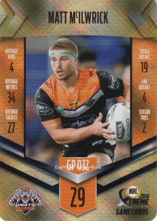 2018 NRL Xtreme Gold Parallel - GP32 Matt McIlwrick Wests Tigers