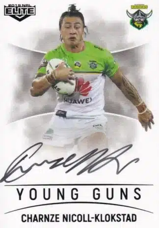 2019 NRL Elite Young Guns Signature - YG02 Charnze Nicoll-Klokstad Canberra Raiders