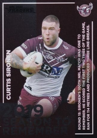 2020 NRL Traders Season To Remember - SR16 Curtis Sironen Manly Sea Eagles