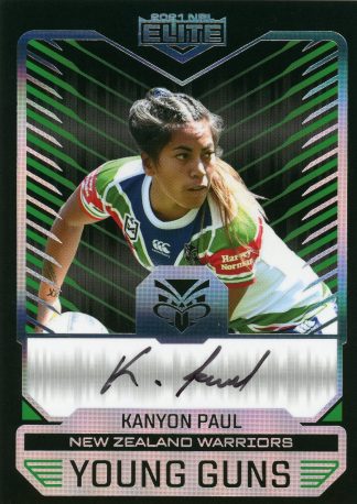 2021 NRL Elite Young Guns Signature - YGB20 Kanyon Paul Warriors