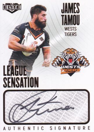 2021 NRL Elite League Sensation Signature White - LS16 James Tamou Wests Tigers