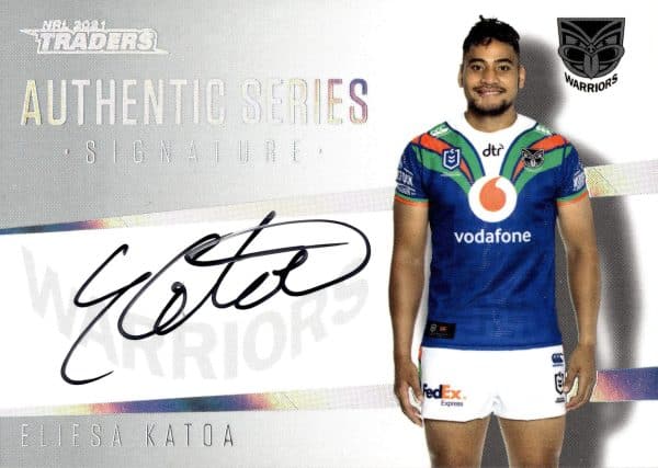 2021 NRL Traders Authentic Signature White - ASW15 Eliesa Katoa Warriors