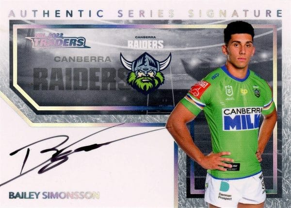 2022 NRL Traders Authentic Signature White - ASW02 Bailey Simonsson Canberra Raiders