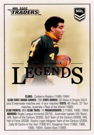 2022 NRL Traders Legends Case Card - CCL20 Mal Meninga Canberra Raiders