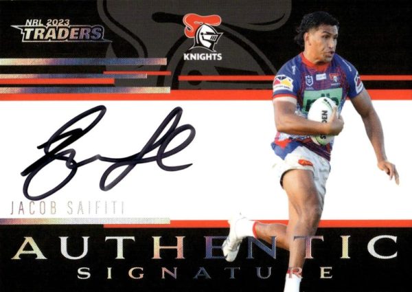 2023 NRL Traders Authentic Signatures Black - ASB08 Jacob Saifiti Newcastle Knights