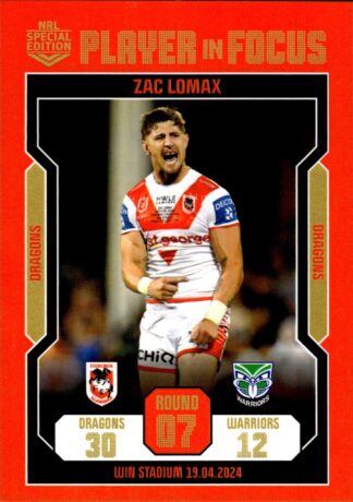 2024 NRL Player In Focus Round 07 - IF07 Zac Lomax St George Dragons