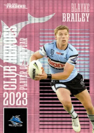 2024 NRL Traders Club Hero Pink - CHPK06 Blayke Brailey Cronulla Sharks
